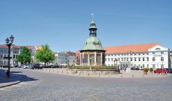 Wasserkunst und Rathaus in Wismar