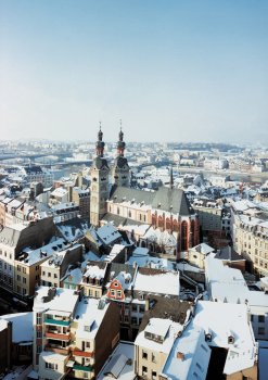 Blick auf das verschneite Koblenz