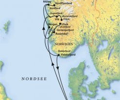 MS Deutschland Routenkarte Norwegen 2022