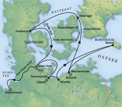 Route - MS Deutschland - Heimathäfen und dänische Attraktionen 