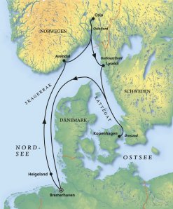 Route - MS Amadea - Südskandinavien & Helgoland