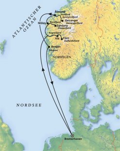 Route - MS Amera - Atemberaubende Fjorde